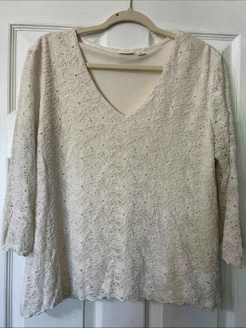 Cato Cream Lace V-Neck 3/4 Sleeve Blouse